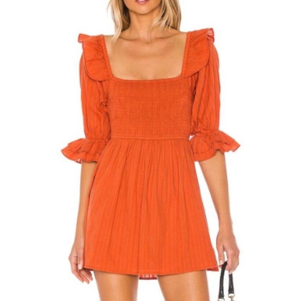 Majorelle Abrielle Smocked Mini Dress in Rust‎ Orange Sz XS